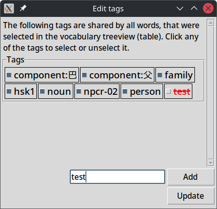 tagging window in Xiaolong Dictionary